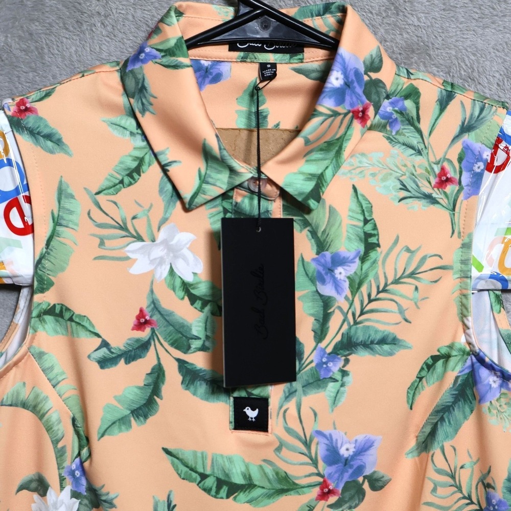 Bad Birdie Peach Floral Sleeveless Golf Polo
